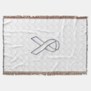 Chrome White Ribbon Awareness on Checkers Throw Blanket