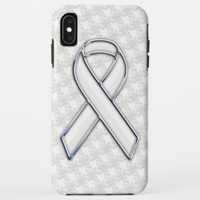 Chrome White Ribbon Awareness on Houndstooth Print Case-Mate iPhone Case (Back)