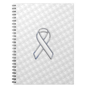 Chrome White Ribbon Awareness on Houndstooth Print Notebook