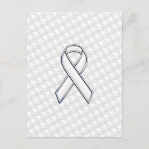 Chrome White Ribbon Awareness on Houndstooth Print Postcard