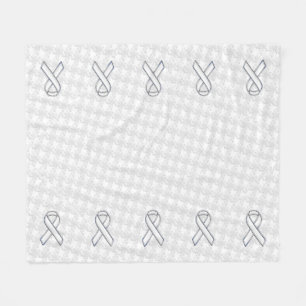 Chrome White Ribbon Awareness on Houndstooth Style Fleece Blanket