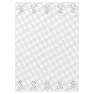Chrome White Ribbon Awareness on Houndstooth Style Tablecloth