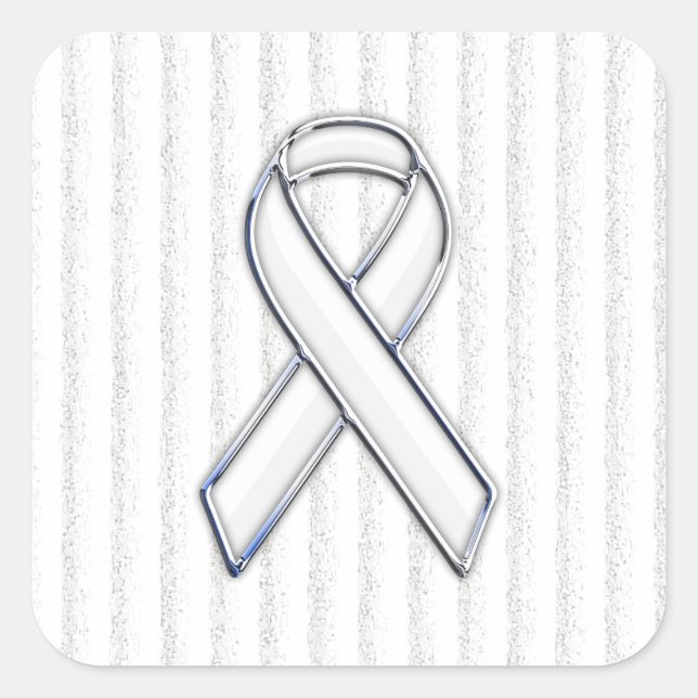 Chrome White Ribbon Awareness on Vertical Stripes Square Sticker (Front)