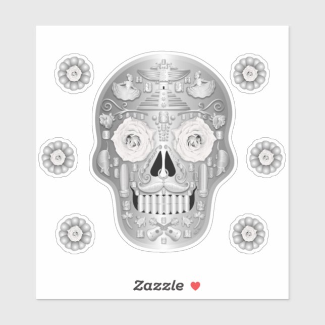 Chrome (White Rose) Calavera Sticker (Sheet)