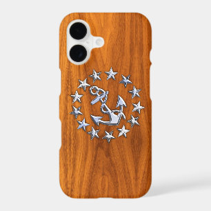 Chrome Yacht Flag Nautical Teak Wood Decor