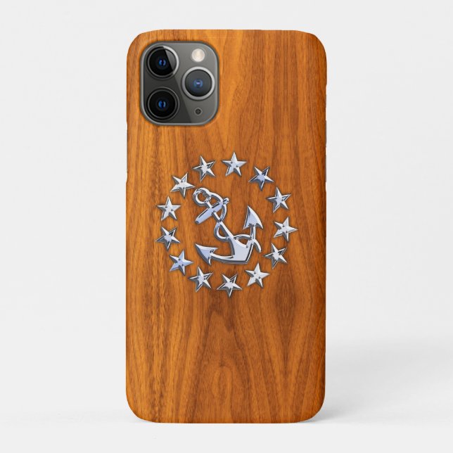 Chrome Yacht Flag Nautical Teak Wood Decor Case-Mate iPhone Case (Back)