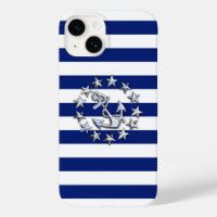 Chrome Yacht Flag Print on Navy Stripes