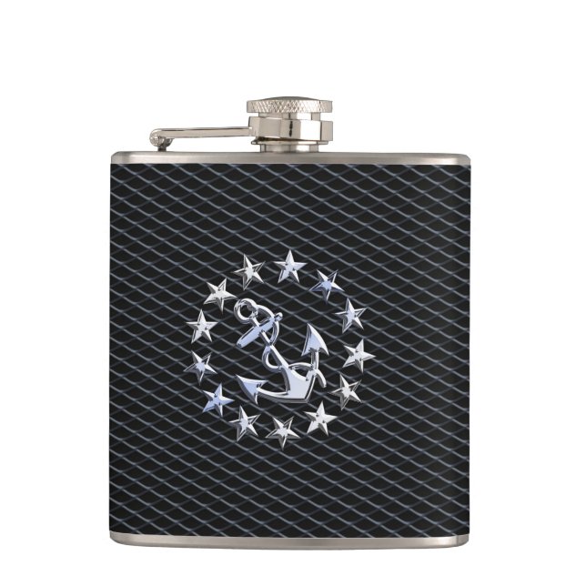 Chrome Yacht Naval Flag on Automotive Grille Print Hip Flask (Front)