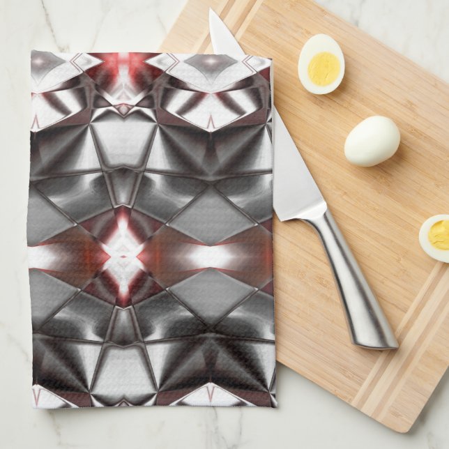Chromed black grey to ruby rapport, virtual shapes tea towel (Quarter Fold)