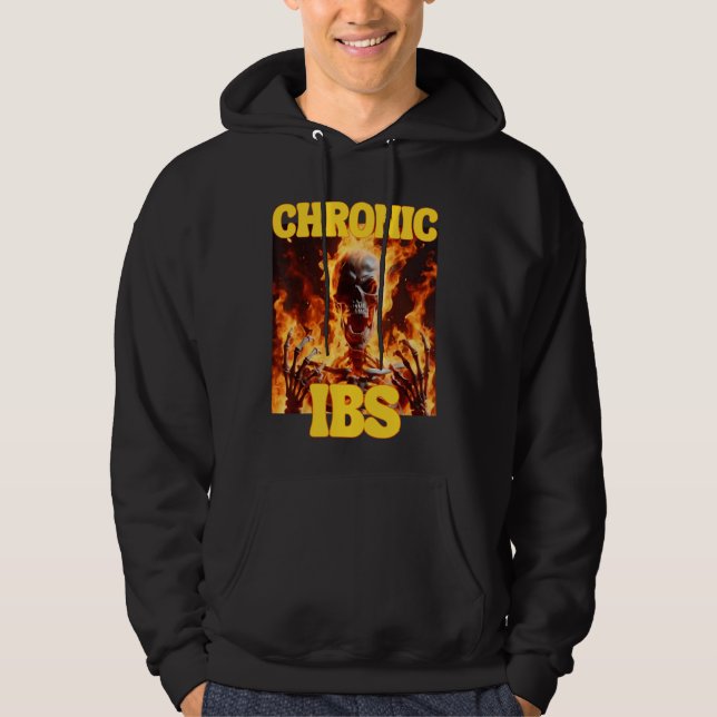 Chronic IBS Funny Cringe Hard Skeleton Meme Flames Hoodie (Front)