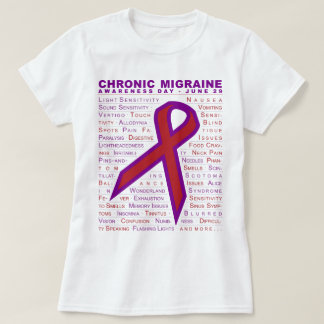 Chronic Migraine Aware - Symptoms & Ribbon w/Lines T-Shirt