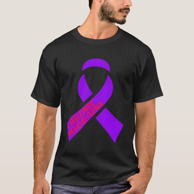 Chronic Migraine Fighter Purple Ribbon Headache Wa T-Shirt (Front)