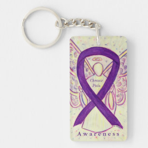 Chronic Pain Angel Awareness Ribbon Keychain