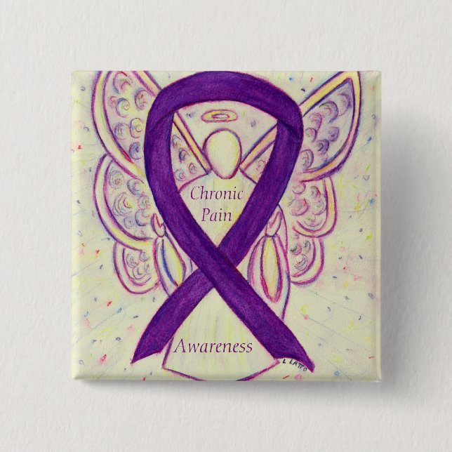Chronic Pain Awareness Angel Ribbon Art Pin (Front)