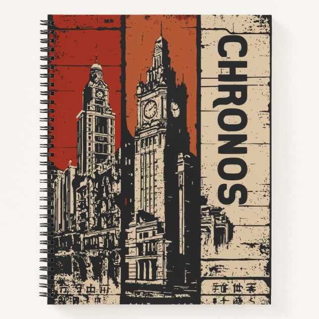 Chronos Time Tower Dystopian City Design Notebook (Front)