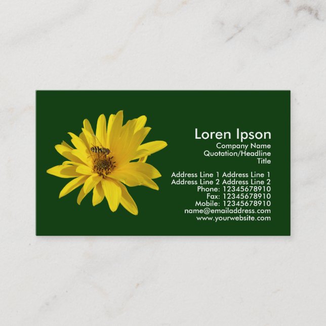 Chrysanthemum and Hover Fly - Dark Green Business Card (Front)