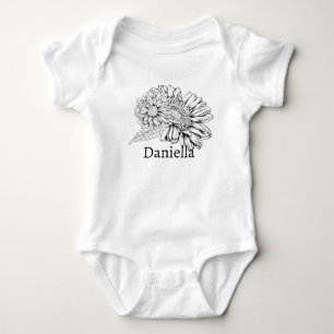Chrysanthemum Black Line Drawing with Your Name  Baby Bodysuit