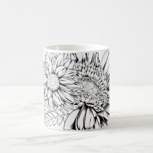 Chrysanthemum Black Line Drawing with Your Name Coffee Mug