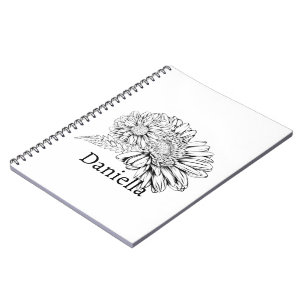 Chrysanthemum Black Line Drawing with Your Name  Notebook