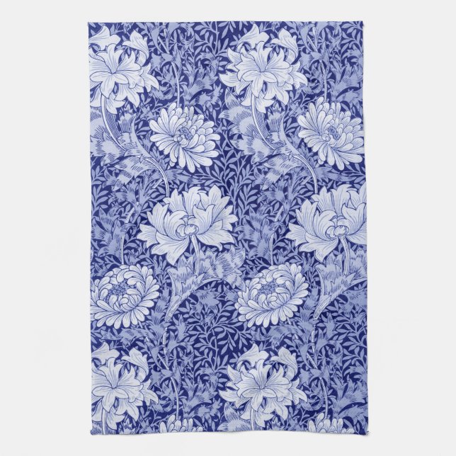 Chrysanthemum Blue, William Morris Tea Towel (Vertical)