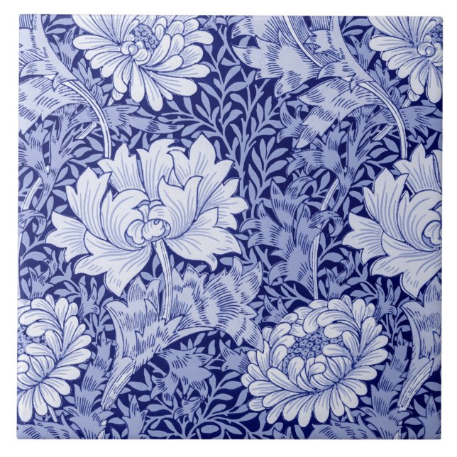 Chrysanthemum Blue, William Morris Tile (Front)
