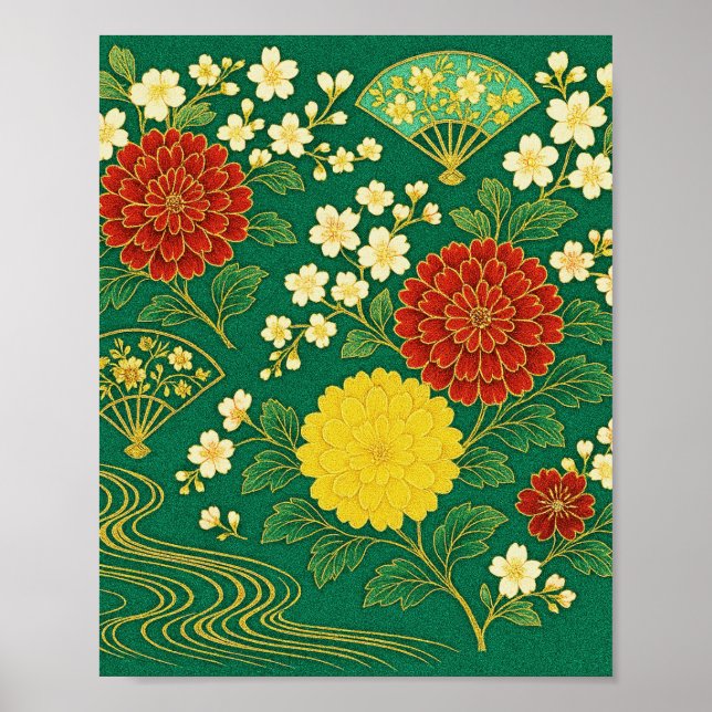 Chrysanthemum Breeze with Golden Fans Poster (Front)