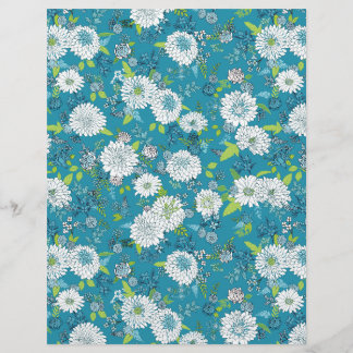 Chrysanthemum Chinoiserie Paper Sheet, Turquoise