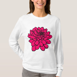 Chrysanthemum Drawing - Black and Neon Red T-Shirt