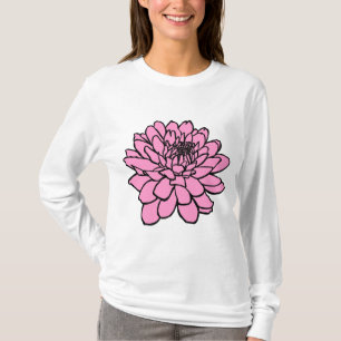 Chrysanthemum Drawing - Black and Pink T-Shirt