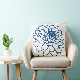 Chrysanthemum Drawing - Indigo Style Blue Cushion