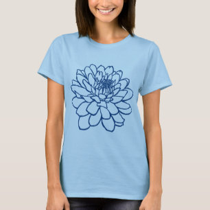 Chrysanthemum Drawing - Indigo Style Blue T-Shirt