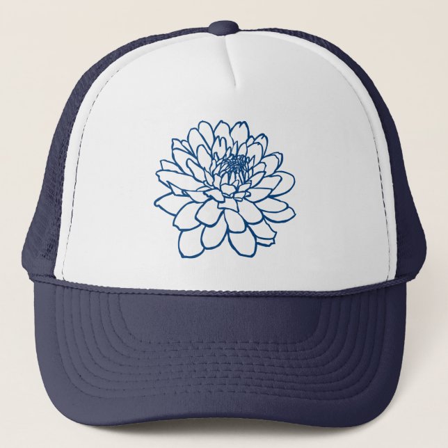 Chrysanthemum Drawing - Indigo Style Blue Trucker Hat (Front)
