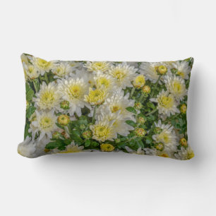 Chrysanthemum Floral Yellow Green White Lumbar Cushion