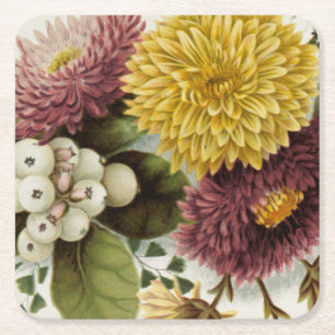 Chrysanthemum Flower Mum Floral Square Paper Coaster