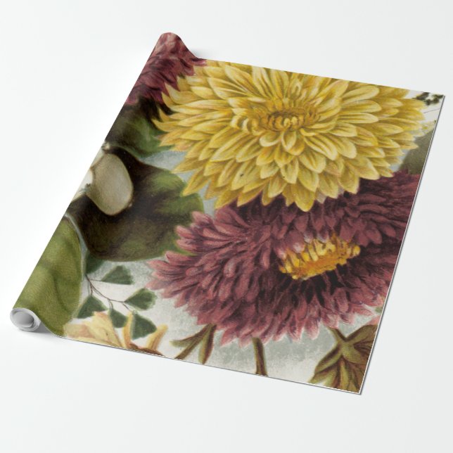 Chrysanthemum Flower Mum Floral Wrapping Paper (Unrolled)