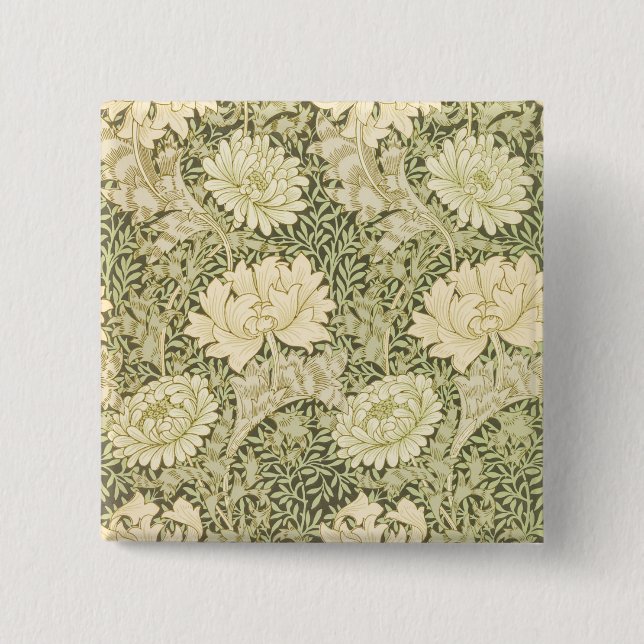 Chrysanthemum Flower Pattern (by William Morris) 15 Cm Square Badge (Front)