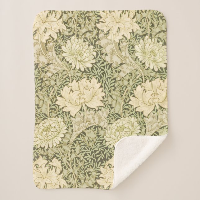 Chrysanthemum Flower Pattern (by William Morris) Sherpa Blanket (Front)