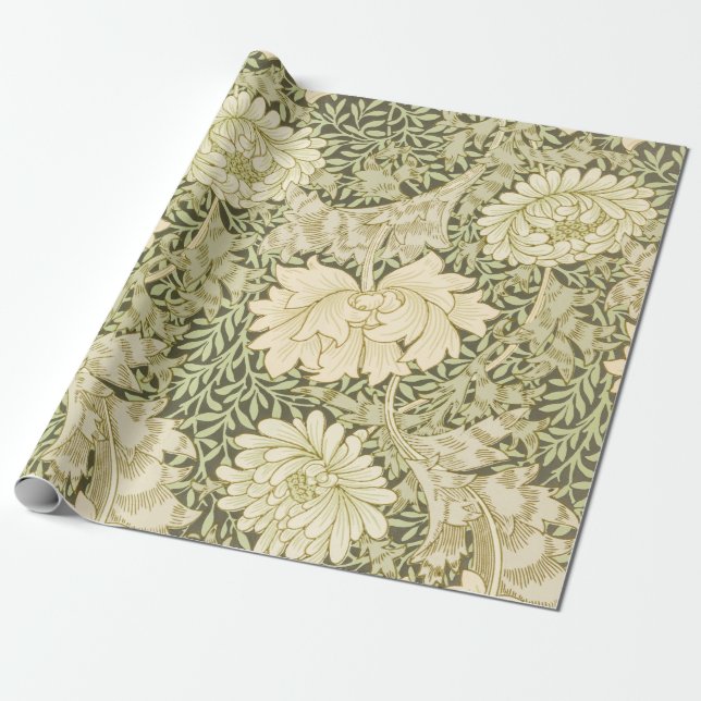 Chrysanthemum Flower Pattern (by William Morris) Wrapping Paper (Unrolled)