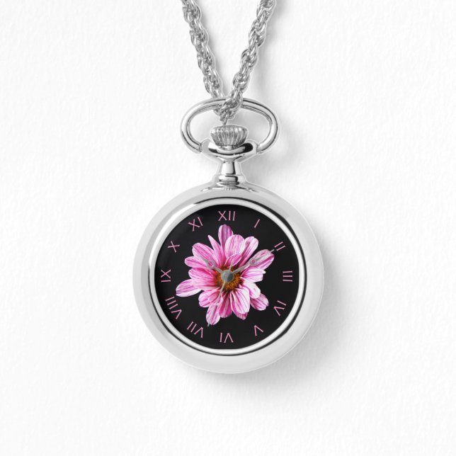 Chrysanthemum Flower Pink Roman Num waa Watch (Front)
