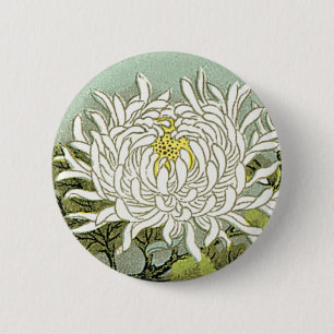 Chrysanthemum Flower Vintage Japanese Silk Label 6 Cm Round Badge