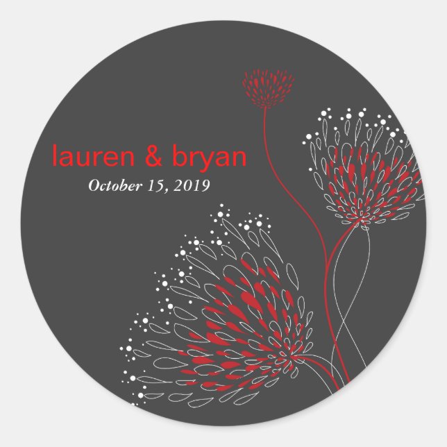 Chrysanthemum Flowers Floral Elegant Wedding Party Classic Round Sticker (Front)