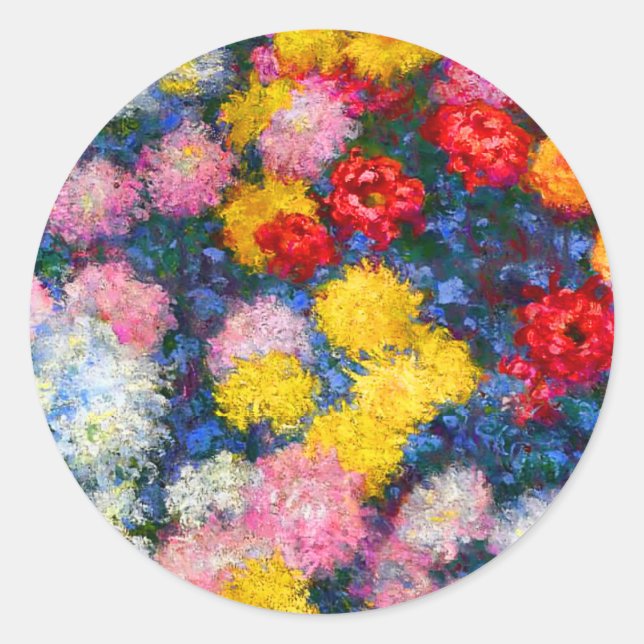 Chrysanthemum Flowers in a Vase Monet Fine Art Classic Round Sticker (Front)