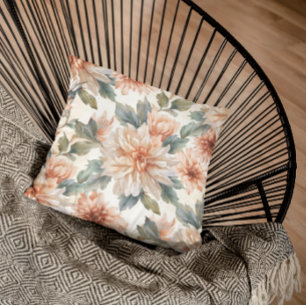 Chrysanthemum Flowers Watercolor Botanical Pattern Cushion