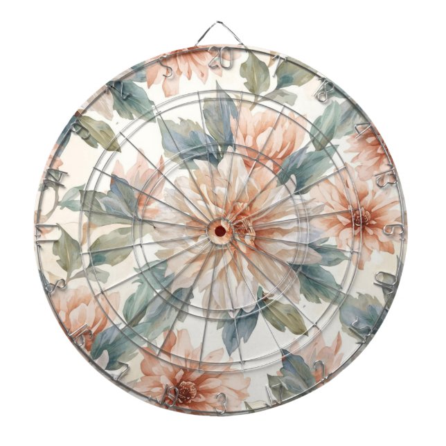 Chrysanthemum Flowers Watercolor Botanical Pattern Dartboard (Front)