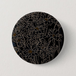 Chrysanthemum garden flowers art black & old metal 6 cm round badge