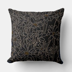 Chrysanthemum garden flowers art black & old metal cushion