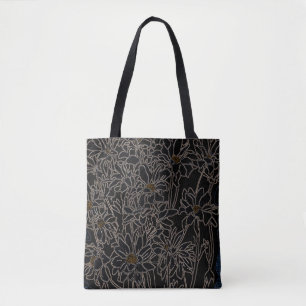 Chrysanthemum garden flowers art black & old metal tote bag
