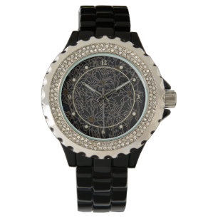 Chrysanthemum garden flowers art black & old metal watch