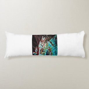 Chrysanthemum Glow Art Blue Green, White, and Red Body Cushion