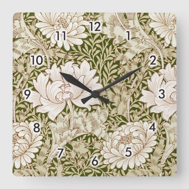 Chrysanthemum Gold, William Morris Square Wall Clock (Front)